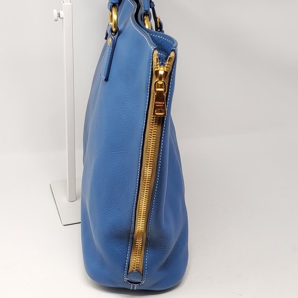 Auth Prada Large Blue Leather Tote Shoulder Bag - Picture 5 of 16